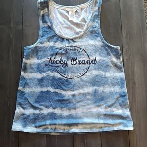 Lucky Brand Blue Tie Dye Scoop Neck Muscle Tank Blue & White Size Medium